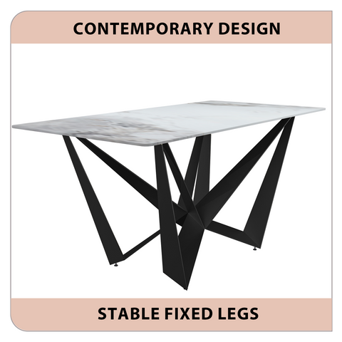 Nuvor Dining Table with Rectangular Sintered Stone/Glass Tabletop and Black Steel Legs