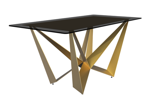 Nuvor Dining Table with Rectangular Sintered Stone/Glass Tabletop and Gold Steel Legs