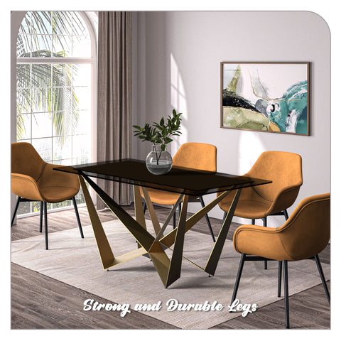 Nuvor Dining Table with Rectangular Sintered Stone/Glass Tabletop and Gold Steel Legs