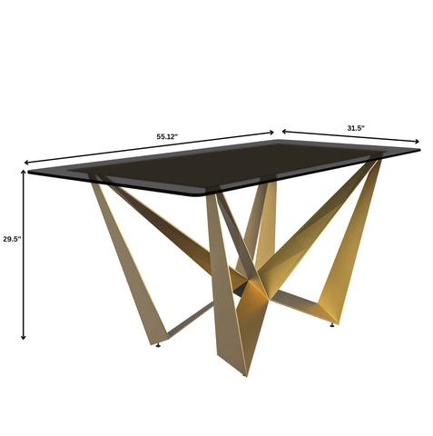 Nuvor Dining Table with Rectangular Sintered Stone/Glass Tabletop and Gold Steel Legs