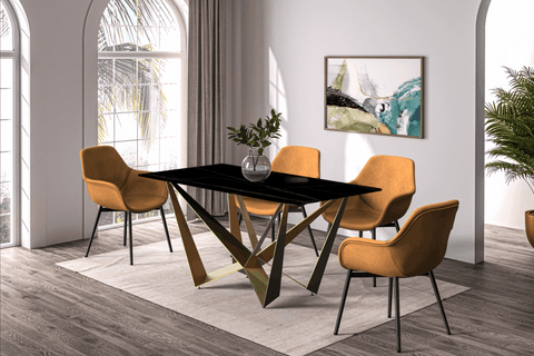 Nuvor Dining Table with Rectangular Sintered Stone/Glass Tabletop and Steel Legs