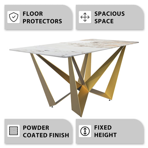 Nuvor Dining Table with Rectangular Sintered Stone/Glass Tabletop and Steel Legs