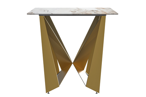 Nuvor Dining Table with Rectangular Sintered Stone/Glass Tabletop and Gold Steel Legs