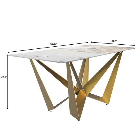 Nuvor Dining Table with Rectangular Sintered Stone/Glass Tabletop and Gold Steel Legs