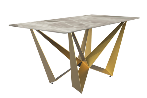 Nuvor Dining Table with Rectangular Sintered Stone/Glass Tabletop and Steel Legs