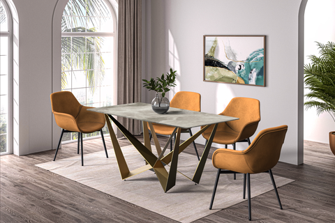 Nuvor Dining Table with Rectangular Sintered Stone/Glass Tabletop and Steel Legs