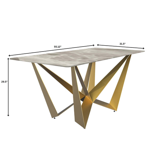 Nuvor Dining Table with Rectangular Sintered Stone/Glass Tabletop and Gold Steel Legs