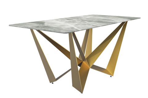 Nuvor Dining Table with Rectangular Sintered Stone/Glass Tabletop and Gold Steel Legs