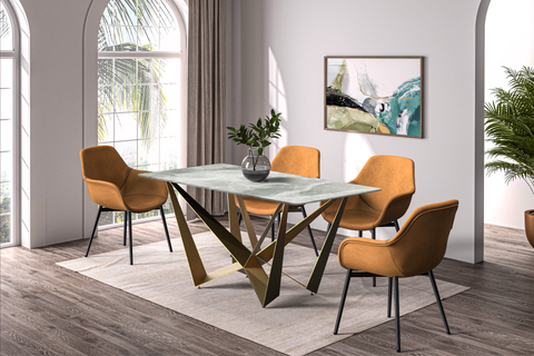 Nuvor Dining Table with Rectangular Sintered Stone/Glass Tabletop and Steel Legs