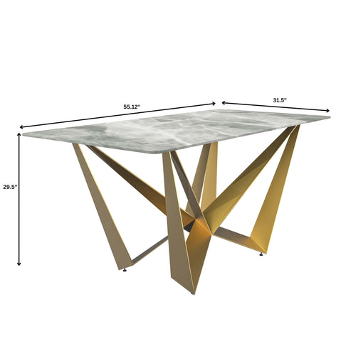 Nuvor Dining Table with Rectangular Sintered Stone/Glass Tabletop and Gold Steel Legs