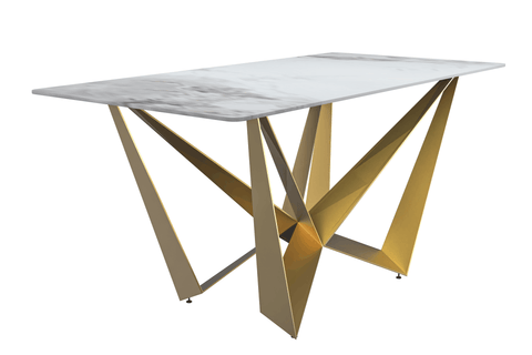 Nuvor Dining Table with Rectangular Sintered Stone/Glass Tabletop and Steel Legs