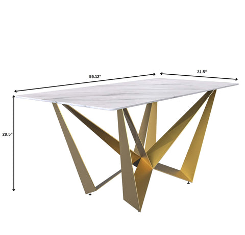 Nuvor Dining Table with Rectangular Sintered Stone/Glass Tabletop and Gold Steel Legs