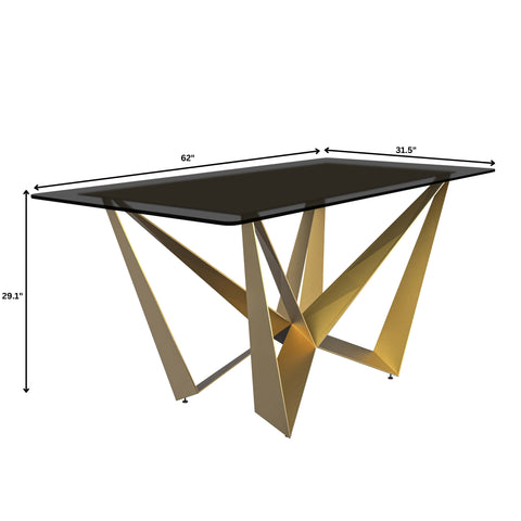 Nuvor Dining Table with Rectangular Sintered Stone/Glass Tabletop and Gold Steel Legs