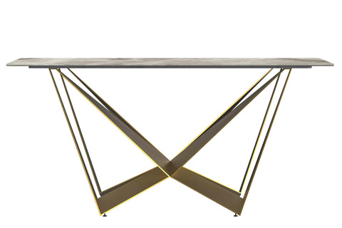 Nuvor Dining Table with Rectangular Sintered Stone/Glass Tabletop and Gold Steel Legs