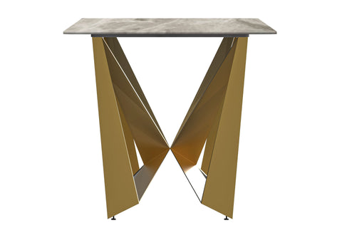 Nuvor Dining Table with Rectangular Sintered Stone/Glass Tabletop and Gold Steel Legs