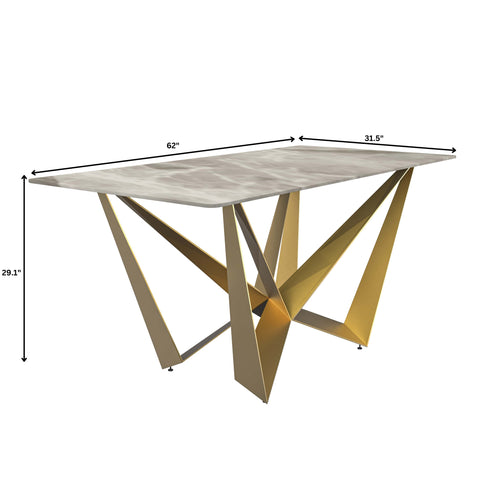 Nuvor Dining Table with Rectangular Sintered Stone/Glass Tabletop and Gold Steel Legs