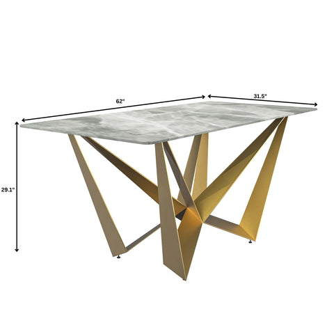 Nuvor Dining Table with Rectangular Sintered Stone/Glass Tabletop and Gold Steel Legs