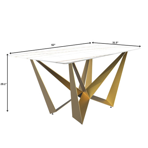 Nuvor Dining Table with Rectangular Sintered Stone/Glass Tabletop and Gold Steel Legs