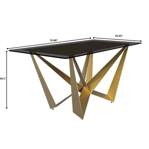 Nuvor Dining Table with Rectangular Sintered Stone/Glass Tabletop and Gold Steel Legs