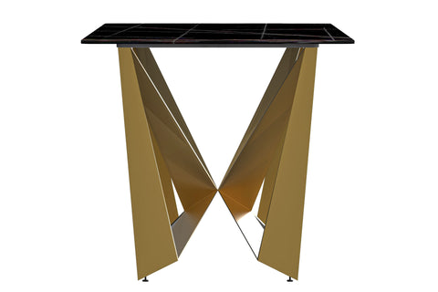 Nuvor Dining Table with Rectangular Sintered Stone/Glass Tabletop and Gold Steel Legs