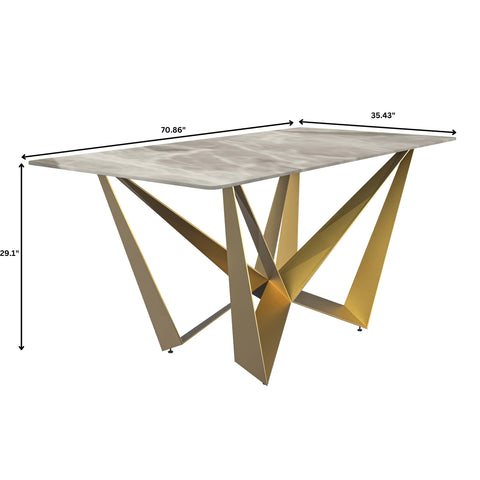 Nuvor Dining Table with Rectangular Sintered Stone/Glass Tabletop and Gold Steel Legs