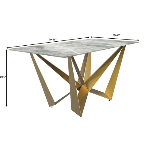 Nuvor Dining Table with Rectangular Sintered Stone/Glass Tabletop and Gold Steel Legs