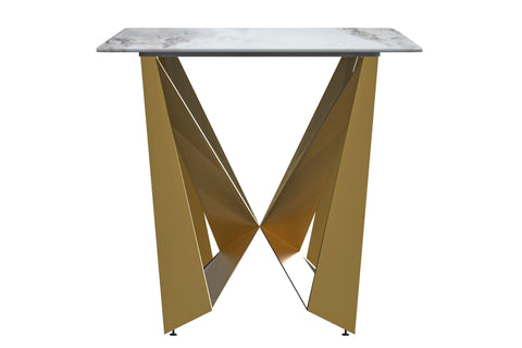 Nuvor Dining Table with Rectangular Sintered Stone/Glass Tabletop and Gold Steel Legs