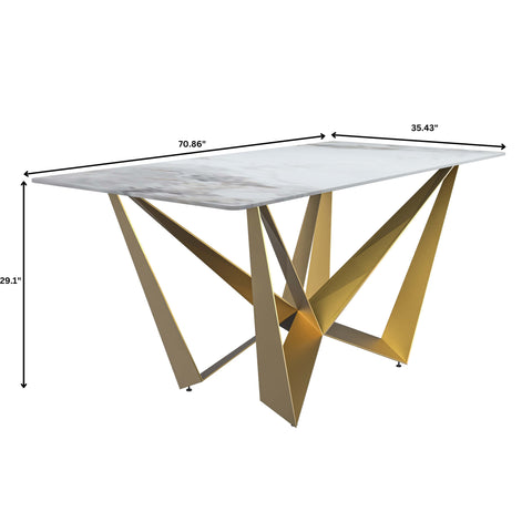 Nuvor Dining Table with Rectangular Sintered Stone/Glass Tabletop and Gold Steel Legs