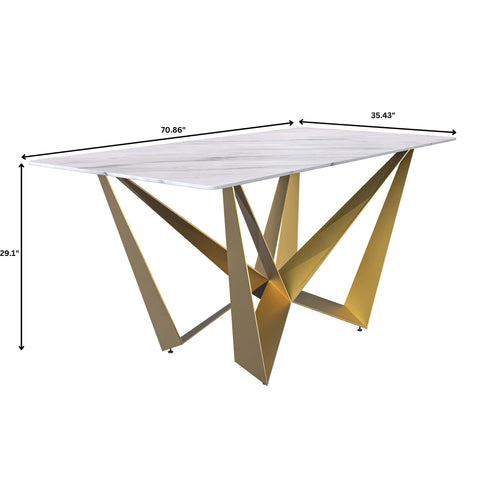 Nuvor Dining Table with Rectangular Sintered Stone/Glass Tabletop and Gold Steel Legs