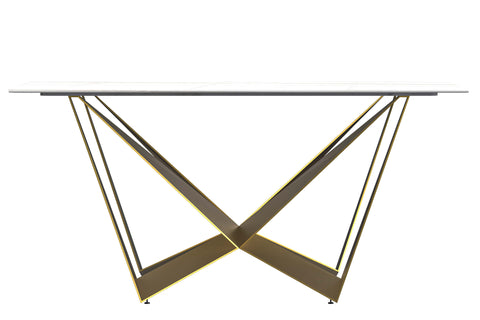 Nuvor Dining Table with Rectangular Sintered Stone/Glass Tabletop and Gold Steel Legs