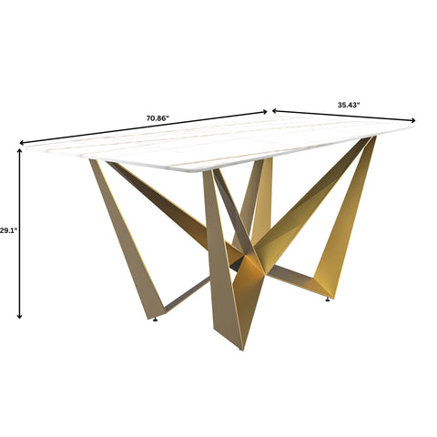 Nuvor Dining Table with Rectangular Sintered Stone/Glass Tabletop and Gold Steel Legs