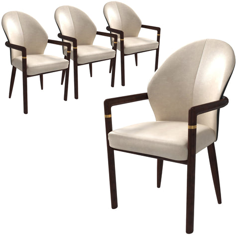 Opaline Dining Chair in Velvet or Leather Upholstery with Rubberwood Frame with Gold Accents Set of 4