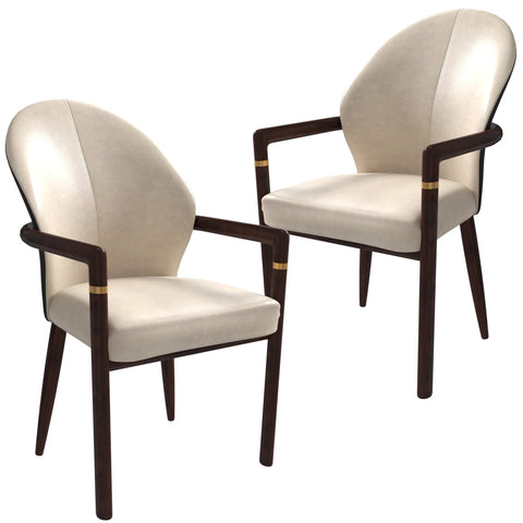 Opaline Dining Chair in Velvet or Leather Upholstery with Rubberwood Frame with Gold Accents Set of 2