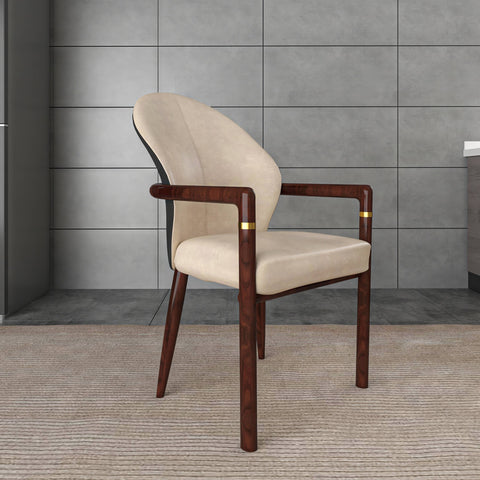 Opaline Dining Chair in Velvet or Leather Upholstery with Rubberwood Frame with Gold Accents Set of 4