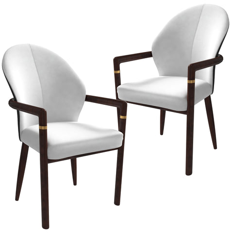 Opaline Dining Chair in Velvet or Leather Upholstery with Rubberwood Frame with Gold Accents Set of 2