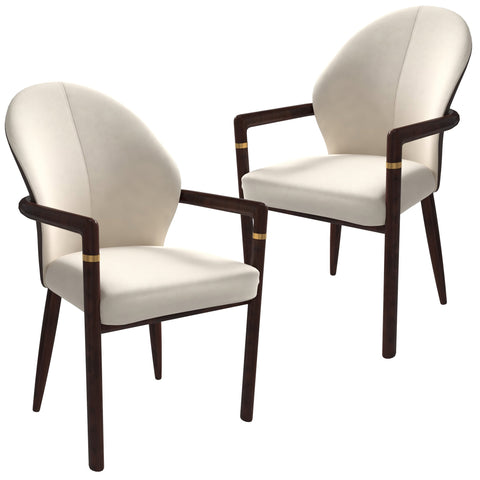 Opaline Dining Chair in Velvet or Leather Upholstery with Rubberwood Frame with Gold Accents Set of 2