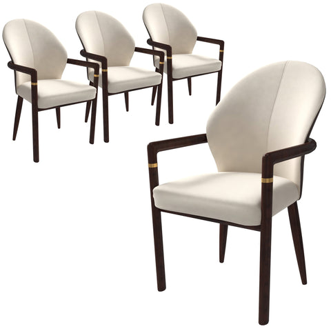 Opaline Dining Chair in Velvet or Leather Upholstery with Rubberwood Frame with Gold Accents Set of 4