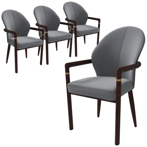 Opaline Dining Chair in Velvet or Leather Upholstery with Rubberwood Frame with Gold Accents Set of 4