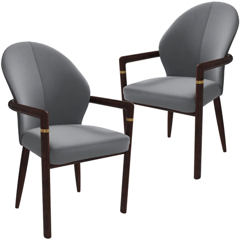 Opaline Dining Chair in Velvet or Leather Upholstery with Rubberwood Frame with Gold Accents Set of 2