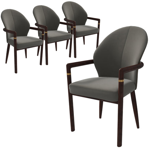 Opaline Dining Chair in Velvet or Leather Upholstery with Rubberwood Frame with Gold Accents Set of 4