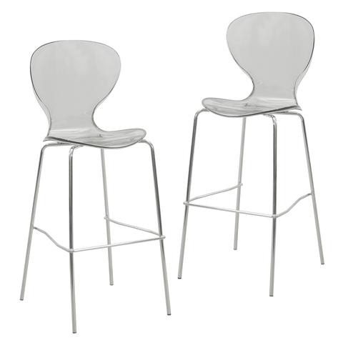 Oyster Mid-Century Modern Acrylic Barstool with Steel Frame in Chrome Finish Set of 2