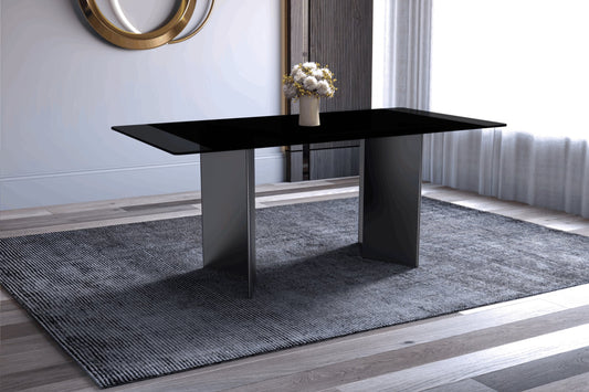 Olyra Dining Table with Rectangular Glass/Sintered Stone Tabletop and Stainless Steel Base