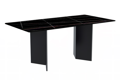 Olyra Dining Table with Rectangular Glass/Sintered Stone Tabletop and Stainless Steel Base