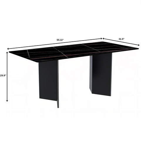 Olyra Dining Table with Rectangular Glass/Sintered Stone Tabletop and Stainless Steel Base