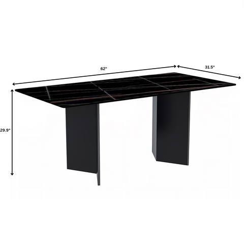 Olyra Dining Table with Rectangular Glass/Sintered Stone Tabletop and Stainless Steel Base