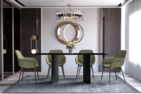 Olyra Dining Table with Rectangular Glass/Sintered Stone Tabletop and Stainless Steel Base