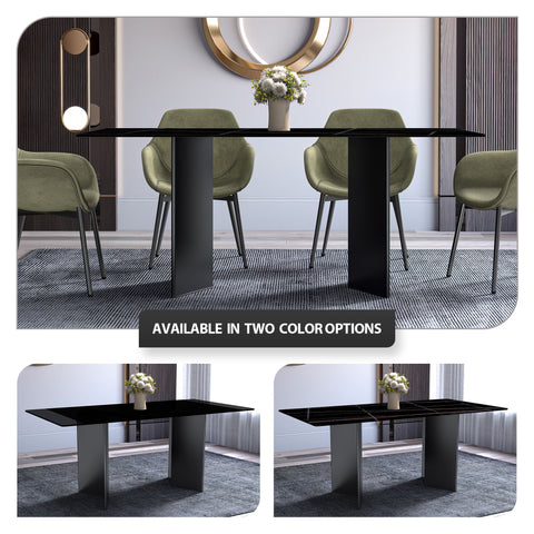 Olyra Dining Table with Rectangular Glass/Sintered Stone Tabletop and Stainless Steel Base