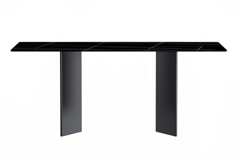 Olyra Dining Table with Rectangular Glass/Sintered Stone Tabletop and Stainless Steel Base