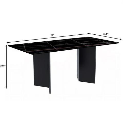 Olyra Dining Table with Rectangular Glass/Sintered Stone Tabletop and Stainless Steel Base