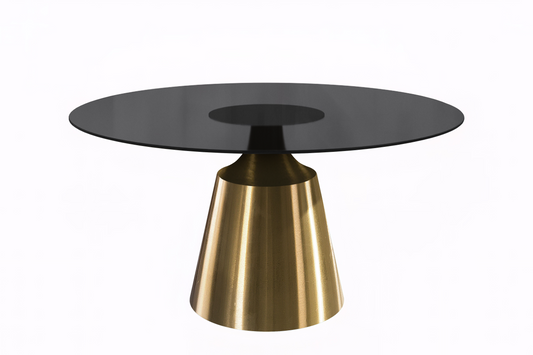 Prynn Modern Round Dining Table with Sintered Stone/Glass Top in Gold Stainless Steel Base